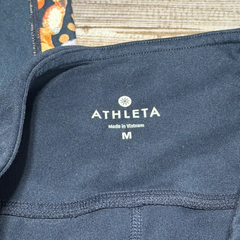 Athleta Floral Mesh Panel High Rise Leggings Navy Blue Womens Size Medium - Picture 4 of 8